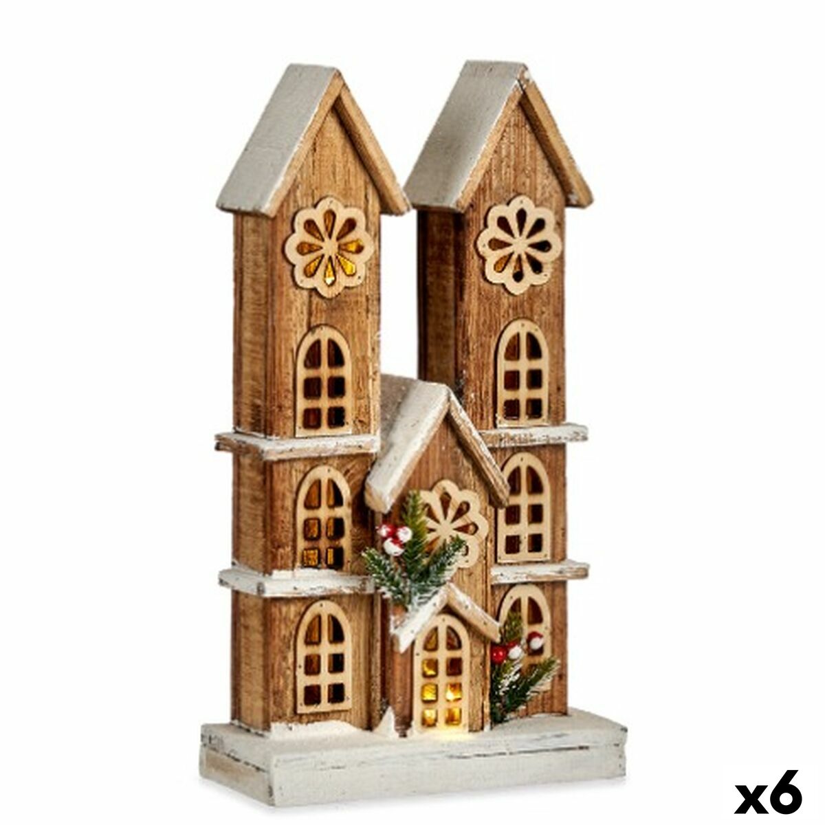 Deko-Figur Licht Haus Weiß Braun Holz 25 x 46 x 9 cm (6 Stück) von Krist+