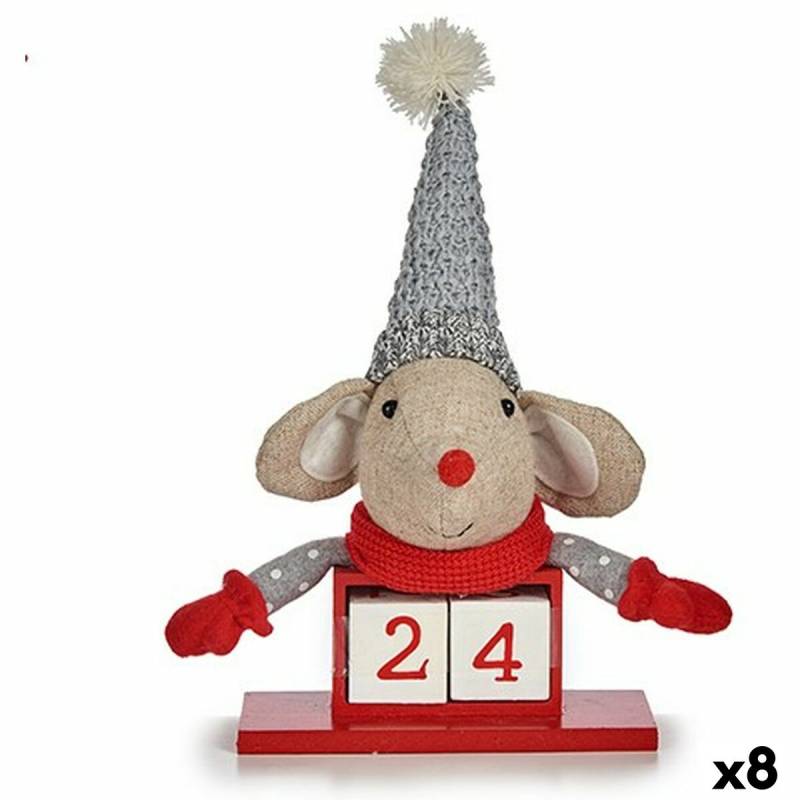 Deko-Figur Mouse Kalender Rot Grau Holz 20 x 11 x 20 cm (8 Stück) von Krist+