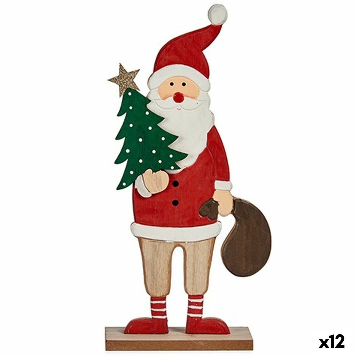 Deko-Figur Weihnachtsmann Weiß Braun Rot grün Holz 5 x 30 x 15 cm (12 Stück) von Krist+