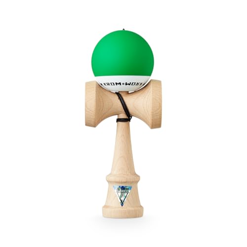 KROM KENDAMA - POP RUBBER DUNKELGRÜN aus Holz für Anfänger und Fortgeschrittene - Geschicklichkeitsspiel für draußen und drinnen - Holzspielzeug mit Schnur und Ball von KROM