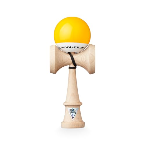 KROM Kendama POP LOL Gelb - aus zertifiziertem Buchenholz - Hohe Holzqualität - Für Anfänger und Profis - Pack : Ersatzschnur + Stickers von KROM