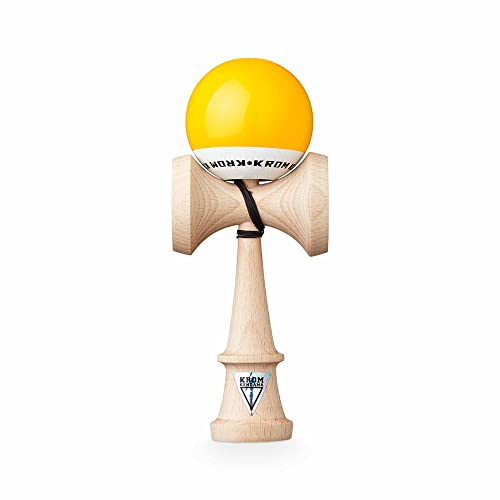 KROM - Kendama POP LOL Gelb - Hohe Holzqualität - Für Anfänger und Profis - Pack : Ersatzschnur + Stickers von KROM