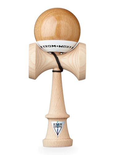 KROM Kendama POP LOL Naturoptik - aus zertifiziertem Buchenholz - Hohe Holzqualität - Für Anfänger und Profis - Pack : Ersatzschnur + Stickers von KROM