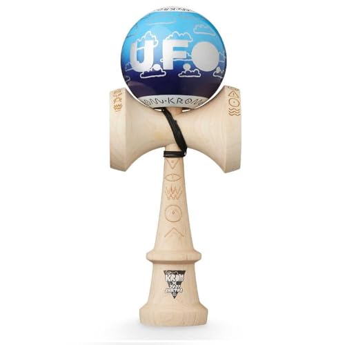 KROM Kendama UFO - aus Ahornholz für Anfänger und Fortgeschrittene - Geschicklichkeitsspiel für draußen und drinnen - Holzspielzeug mit Schnur und Ball - Kendama Skilltoy Kugelfangspiel von KROM