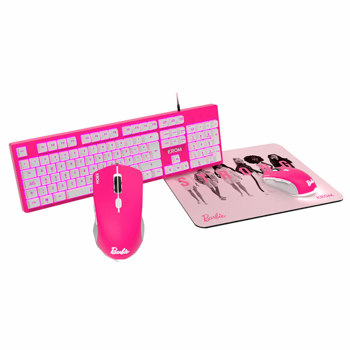 Keyboard with Gaming Mouse Krom KANDY BARBIE Pink QWERTY von Krom