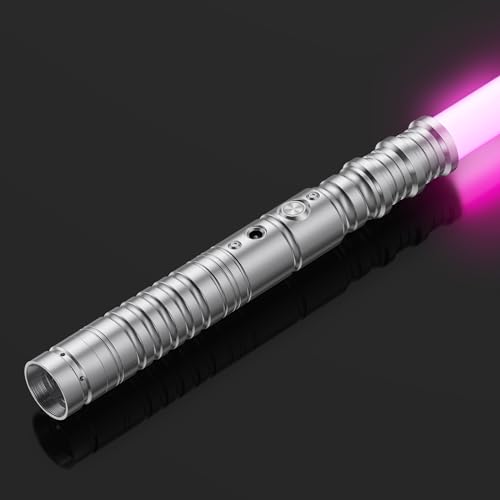 Lightsaber with Sound Effect RGB 7 Colours Interchangeable FX Lightsaber 63 cm Long Rechargeable Portable Lightsaber Sword Toy with Metal Handle for Children Adults Costume Party (Silber) von Krovtoy