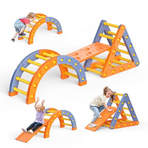 Montessori Klettergerüst Set Indoor , Kletterbogen multifunktionaler Indoor Spielplatz für Kinder (dreieckiges Klettergerüst + Halbkreis + Rutsche) von Krovtoy