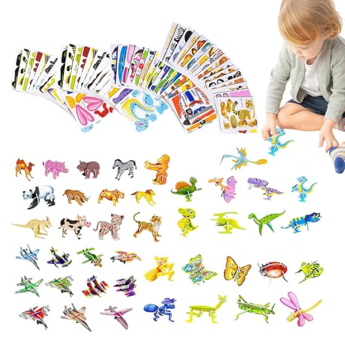 Krujecnt 3D-Cartoon-Puzzle für Kinder, pädagogisch wertvolles 3D-Cartoon-Puzzle | Lernspielzeug aus 3D-Papierpuzzle - 100 Stück Dinosaurier Tiere Flugzeuge Lernpuzzles, Kunsthandwerk Reisespiel für von Krujecnt