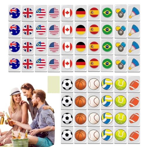 Krujecnt 65Stk Spiel Blöcke, Nationale Flagge Mahjong Spiel Set, Seaside Escape Mit Strand Muster, Mahjong Stil Kachel Spiele, Familie Spiele Mahjong Kacheln Set Für Frühlings Picknick von Krujecnt