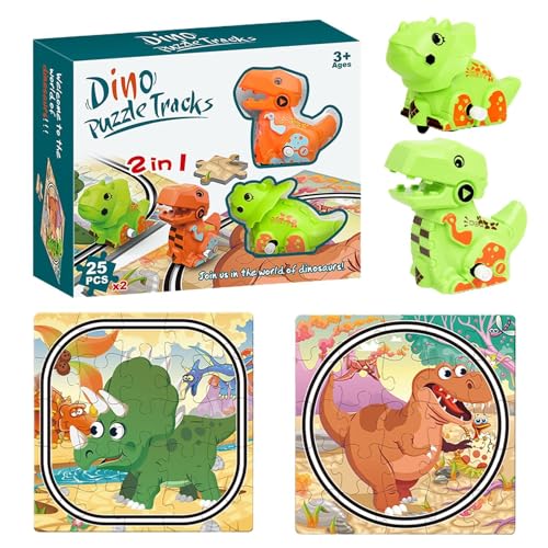 Krujecnt Auto-Track-Puzzle-Spielzeug,Auto-Track-Puzzle für Kinder - Kleinkind-Rennbahn-Dinosaurier,Kleinkind-Puzzlebahn-Spielset mit Fahrzeugen, Spielzeugfahrzeug-Puzzlespielzeug für Kinder ab 3 von Krujecnt