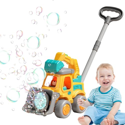 Krujecnt Bubble Maker für Kinder, Bubble Machine - Bulldozer Spielzeugwagen Bubble Blower - Bildungsspielzeugschaumhersteller mit LED -Leuchten, Vorschullern Push Walker Indoor Outdoor -Spiele von Krujecnt