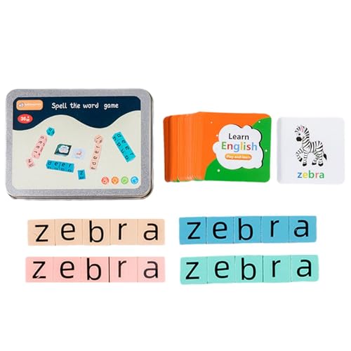 Krujecnt Buchstabier-Wortspiele, Kreuzworträtsel-Holzblöcke - Alphabet Blocks Blocks Rechtschreibspiel,Holz-Alphabet-Blöcke, Rechtschreibspiel, Lernspielzeug, Vorschul-Lernspielzeug von Krujecnt