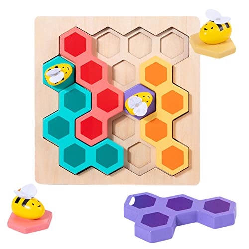 Krujecnt Buntes Blockpuzzle, Holzblockpuzzle,Niedliches Biene-Design-Intelligenz-Rätselspielzeug - Langlebiges, lustiges, kreatives, Dickes, buntes Holzblock-Puzzle, Logikspiel, STEM, pädagogisches von Krujecnt