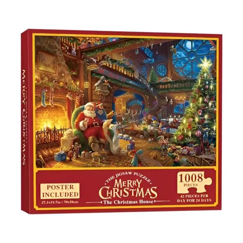 Krujecnt Countdown-Kalender-Puzzle-Spielzeug,Countdown-Kalender-Puzzle | Count Down to Christmas Puzzle 1008 Teile | Familienspielabend, interaktives Eltern-Kind-Puzzle für Schlafzimmer, Klassenzimmer von Krujecnt