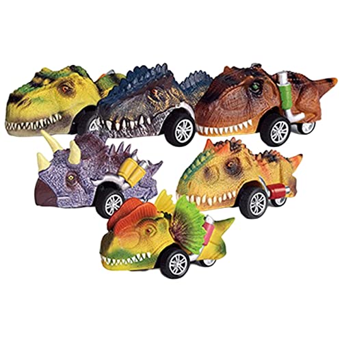 Krujecnt Dinosaurier ziehen Autos zurück | Kinder Dinosaurier Spielzeug Fahrzeuge Spielzeuglastwagen,6-teiliges Dinosaurier-Spielset zum Zurückziehen von Spielzeuglastwagen, Dino-Spielzeug, von Krujecnt