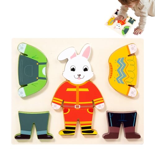 Krujecnt Dress Rätsel für Kinder, Holzkleid Rätsel - Animal Cartoon Puzzle Set,Early Education Toy, niedliche Lernhilfe für Zuhause, Kindergarten, Kindergarten, Vorschule von Krujecnt