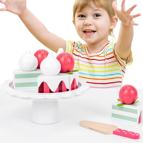 Krujecnt Fake Cake Toy Set, tat Play Food Set - Realistischer Küchentee Desserts Erdbeercreme Kuchen - Bäckerei -Spielset, Holzfutterspiel, Kinder Spielen Accessoires für Rollenspiele von Krujecnt