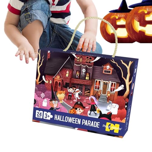 Krujecnt Halloween-Puzzles für Kinder,Kinderpuzzles - 24 Teile Halloween-Party-Puzzle - wasserdichte Festival-Wandornamente, Weihnachtsnacht-Puzzles, Kinder-Halloween-Puzzle für Erwachsene und Kinder von Krujecnt