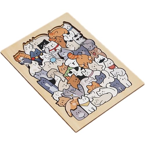 Krujecnt Holzpuzzles für Kleinkinder,Tierpuzzles für Kleinkinder,50 Stück Cartoon-Tier-Katzen-Puzzles | Pädagogische Frühlernaktivitäten, dekorative Puzzles für kognitive Entwicklung und Spaß von Krujecnt