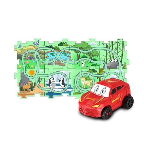 Krujecnt Puzzle-Autobahn,Puzzle-Autobahn-Spielset | Autospielzeug Puzzlebrett Rennstrecke | Puzzle Racer Feinmotorikspielzeug, Puzzlebahn Lernspielzeug Landthema für Kinder ab 3 Jahren von Krujecnt