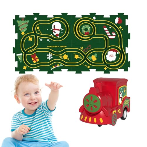 Krujecnt Puzzle-Spielzeug-Eisenbahnwagen, Puzzle-Rennwagen-Spielset - Elektrisches Gleiswagen-Set, Puzzle-Gleis-Spielset zusammenbauen - Straßenbauer, pädagogisches Eisenbahnwagenmatten-Bauspielzeug von Krujecnt