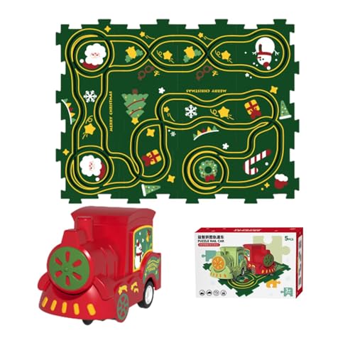 Krujecnt Puzzlematte „Eisenbahnzug“ zusammenbauen, Kinderpuzzle-Eisenbahnwagen-Spielset - Elektrisches Gleis-Spielset zum Zusammenbauen, Puzzle-Gleiswagen-Set - Straßenbau-Schienenwagen, pädagogisches von Krujecnt