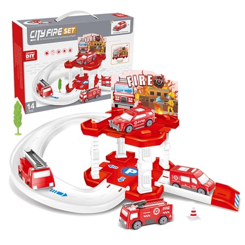 Krujecnt Spielzeugauto-Rennstrecke, Rennwagenstrecke - Spielzeugauto-Schienenset Schienenspielzeug,Stadtparkplatz-Rennstrecke, Rennbahn-Spielset, Lernspielzeug, Feinmotorikspielzeug für und Mädchen ab von Krujecnt