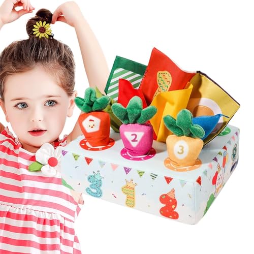 Krujecnt Taschentuchbox-Spielzeug,Kindertaschentuchbox-Spielzeug - Pull Sensory Toy Flanell Karotte Taschentuchbox | Motorik-Lernspielzeug, Lernspielzeug mit Knisterpapier für Mädchen von Krujecnt