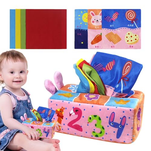 Krujecnt Taschentuchbox-Spielzeug für Kleinkinder, sensorisches Spielzeug für Taschentuchboxen für Kinder | Knisterpapierspielzeug für,Soft Tissue Box Toys Frühes Lernen, Knisterpapier, sensorisches von Krujecnt