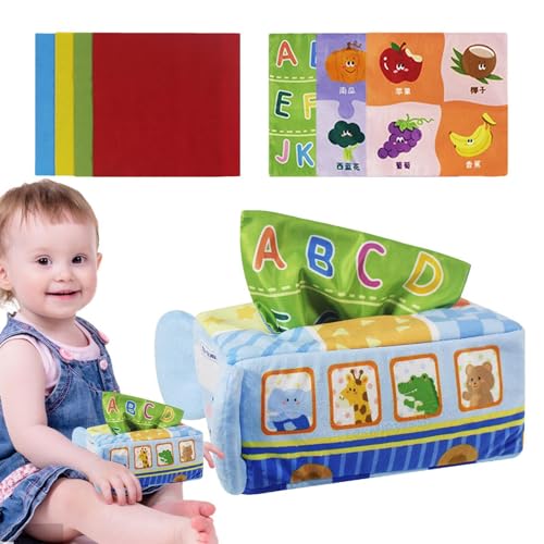 Krujecnt Taschentuchspielzeug, Taschentuchbox-Spielzeug - Knisterpapierspielzeug für,Soft Tissue Box Toys Frühes Lernen, Knisterpapier, sensorisches Spielzeug für Kinder im Alter von 3–5 Jahren von Krujecnt