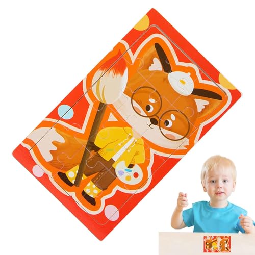 Krujecnt Tier-Puzzle-Spielzeug, Kleinkind-Holzpuzzle - 12-teiliges Cartoon-Puzzle aus Holz mit Tieren - Interaktives Eltern-Kind-Puzzle für Wohnzimmer, Arbeitszimmer von Krujecnt