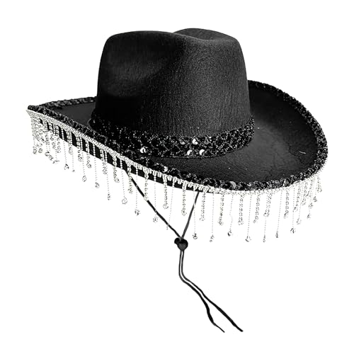 Krujecnt Western Cowboy Hat,Westernhut für Kostümfeste - Strass Quasten Kopfschmuck Für Musik Festivals Partys Und Veranstaltungen Krujecnt Western Cowboy Hat,Westernhut für Kostümfeste - Strass Quasten Kopfschmuck Für Musik Festivals Partys Und Veranstaltungen von Krujecnt