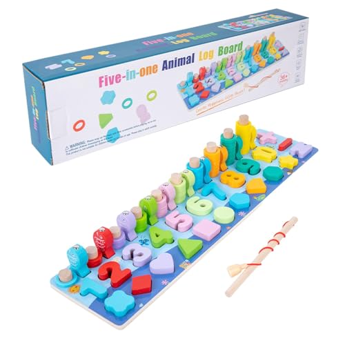 Krujecnt Zahlenpuzzle-Spielzeug, Zahlen-Matching-Puzzle - Magnetisches Angelspielzeug - 5-in-1-Puzzlebrett, Spielzeug zur Erkennung von Formen und Farben, Lernspielzeug für Kinder im Vorschulalter von Krujecnt