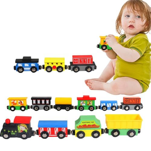 Krujecnt Zugspielzeug Magnet -Set, Züge für Kinder,Magnetischer Kinder Holzzug Set | Bildungsspiel mit 13 Wagen für Kindergärtnerinnen Mädchen für Kindergärtnerinnen von Krujecnt