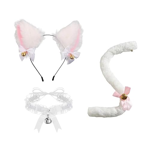 Ksikdeg Katzen Kostüm Set Katzen Ohren Stirnband Kopfschmuck Katzen Schwanz Spitze Choker Halloween Kostüme Tier Cosplay Party Requisiten von Ksikdeg