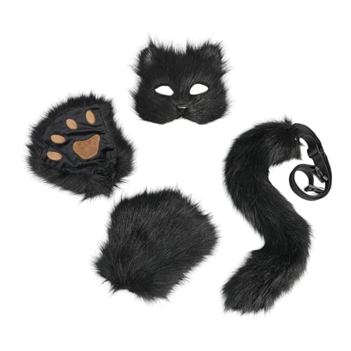 Ksikdeg Kinder-Füchse Cosplay Set Katzen Dress Up Kostüm inklusive Plüschschwanz und Handschuh für Geburtstagsparty Halloween Dress Up von Ksikdeg