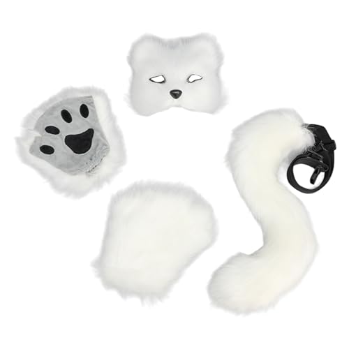 Ksikdeg Kinder-Füchse Cosplay Set Katzen Dress Up Kostüm inklusive Plüschschwanz und Handschuh für Geburtstagsparty Halloween Dress Up von Ksikdeg