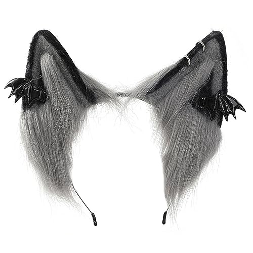 Ksikdeg Punk Pelzohr-Haarreif für Frauen mit Fledermaus-Plüsch-Haarband LolitaStyle Cosplay Stirnband Party Kostüm Halloween Kopfschmuck von Ksikdeg