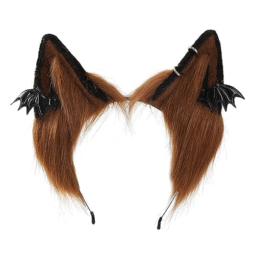 Ksikdeg Punk Pelzohr-Haarreif für Frauen mit Fledermaus-Plüsch-Haarband LolitaStyle Cosplay Stirnband Party Kostüm Halloween Kopfschmuck von Ksikdeg