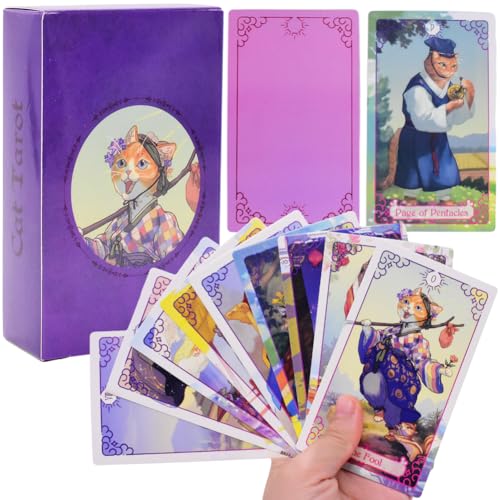 Ksopsdey Cat Tarot Cat Centennial Tarot Deck Karten mit Farbkasten Tarotkarten für Anfänger Partyspiele Kartenspiele für Erwachsene Schicksal Vorhersage Karten Englische Version von Ksopsdey