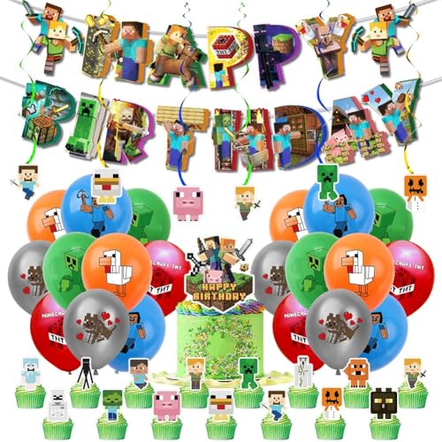 Mine-Craft Party Luftballons Deko, Ksopsdey 45 Pcs Mine-Craft Set Geburtstag Dekorationen Spielen Luftballon Dekorationen Themed, Balloon Party Supplies von Ksopsdey