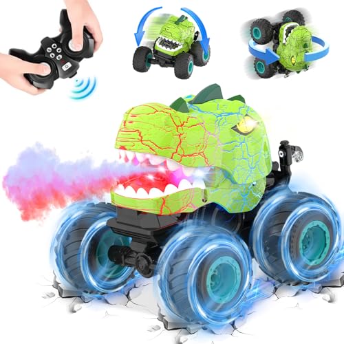 Dinosaurier Monstertruck Ferngesteuerte, 2.4Ghz Ferngesteuertes Auto mit Sprühen, Licht & Klänge, 360°Drehbares Off-Road Stunt Monster Truck, Dinosaurier Spielzeug ab 3 4 5 6 7 8 + Jahre Jungen von Kssvzz