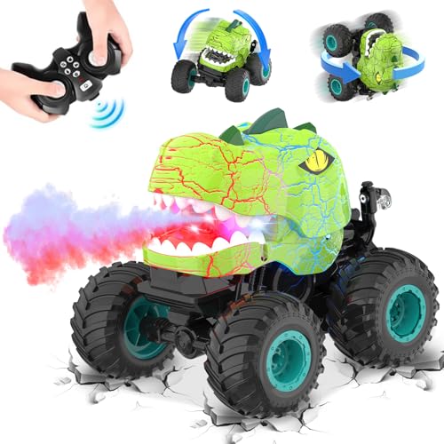 Dinosaurier Ferngesteuertes Auto, 2.4Ghz RC Monstertruck mit Sprühen, Licht & Klänge, 360°Drehbares Off-Road Stunt Monster Truck, Dinosaurier Spielzeug ab 3 4 5 6 7 8 + Jahre Jungen Mädchen von Kssvzz