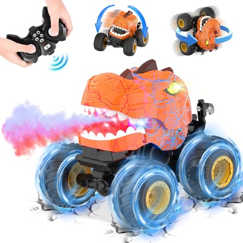 Dinosaurier Ferngesteuertes Auto, 2.4Ghz RC Monstertruck mit Sprühen, Licht & Klänge, 360°Drehbares Off-Road Stunt Monster Truck, Dinosaurier Spielzeug ab 3 4 5 6 7 8 + Jahre Jungen Mädchen von Kssvzz