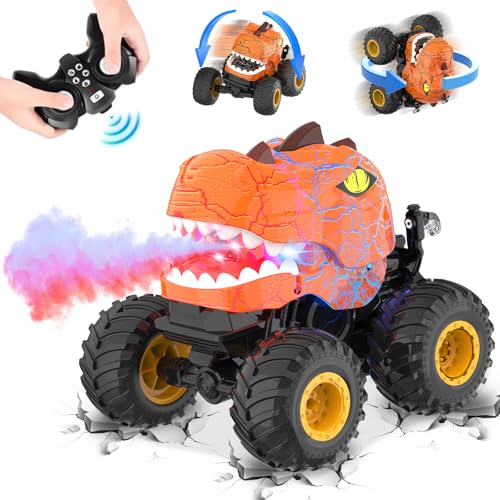 Dinosaurier Ferngesteuertes Auto, 2.4Ghz RC Monstertruck mit Sprühen, Licht & Klänge, 360°Drehbares Off-Road Stunt Monster Truck, Dinosaurier Spielzeug ab 3 4 5 6 7 8 + Jahre Jungen Mädchen von Kssvzz