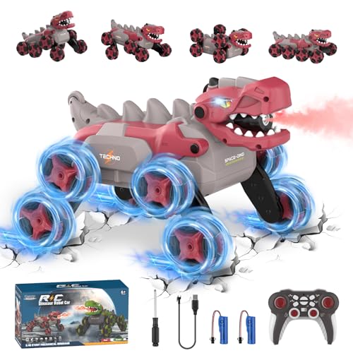 Dinosaurier Ferngesteuertes Auto, 8WD MonsterTruck Ferngesteuert ab 4 5 6 7 8 9 10 Jahre, 2.4Ghz RC Auto mit 360°-Drehung/Spray/Licht/Gebrüll,Weihnachts Spielzeug Geschenk ab 3-12 Jahre Jungen, Rot von Kssvzz