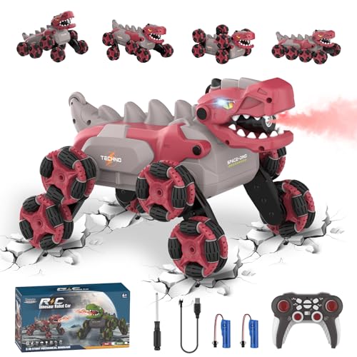 Dinosaurier Ferngesteuertes Auto, 8WD MonsterTruck Ferngesteuert ab 4 5 6 7 8 9 10 Jahre, 2.4Ghz RC Auto mit 360°-Drehung/Spray/Licht/Gebrüll,Weihnachts Spielzeug Geschenk ab 3-12 Jahre Jungen, Rot von Kssvzz