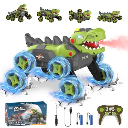 Dinosaurier Ferngesteuertes Auto, 8WD MonsterTruck Ferngesteuert ab 4 5 6 7 8 9 10 Jahre, 2.4Ghz RC Auto mit 360°-Drehung/Spray/Licht/Gebrüll, Dinosaurier Spielzeug Geschenk ab 3-12 Jahre Jungen,Grün von Kssvzz