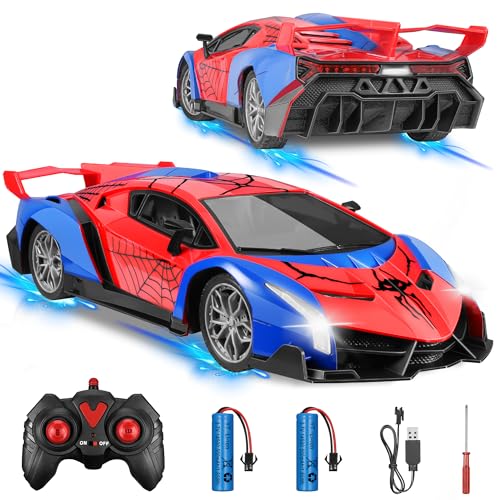 Ferngesteuertes Auto Spider, 1:18 Drift RC Car mit 2 Aufladbare Batterien und LED Licht, Weihnachten Geburtstags Geschenke Kinder, Spiele Draußen Drinnen Rennauto für Jungen ab 3 4 5 6 7 8 9 Jahre von Kssvzz