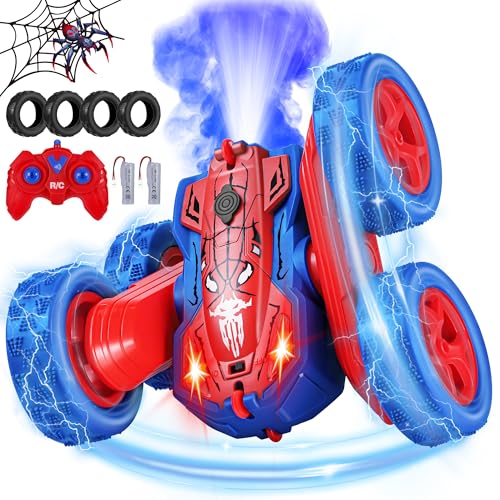 Ferngesteuertes Auto für Kinder, 2.4GHZ RC Spider Spielzeug Auto mit 2 Aufladbare Batterien, RC Stunt 360° Flip Offroad mit LED Blinken und Sprühnebel, Spielzeugautos Ferngesteuerte für Jungen ab 3-12 von Kssvzz